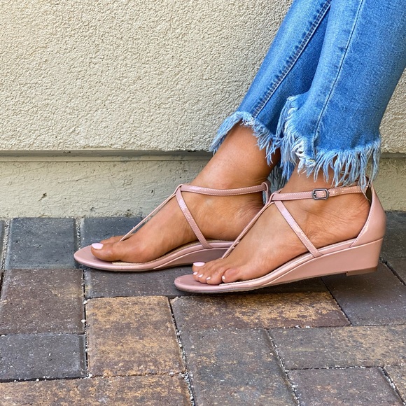 Genuine Leather Patent Pink Demi Wedge Heel Sandal - Picture 3 of 5